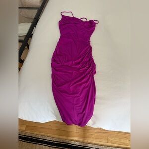 Susana Monaco Magenta Ruched Midi Slip Dress